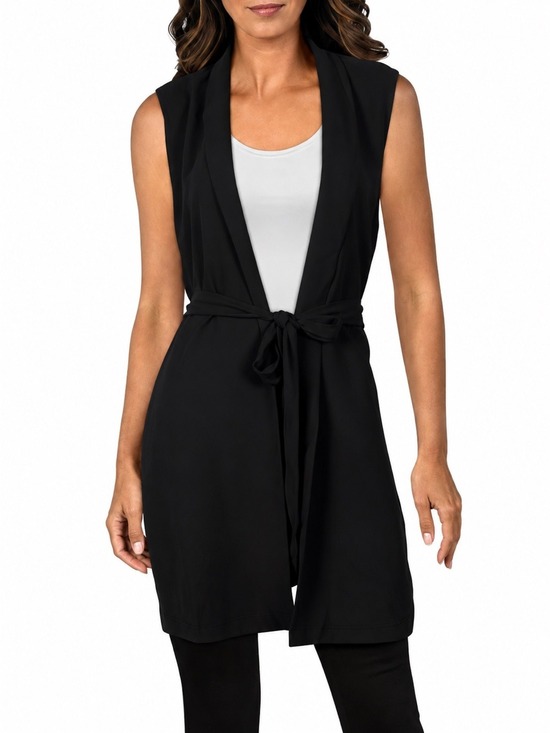 Eileen Fisher Jackets & Blazers - Eileen Fisher 100% Silk Long Belted Vest Georgette Crepe Sleeveless Blouse Black